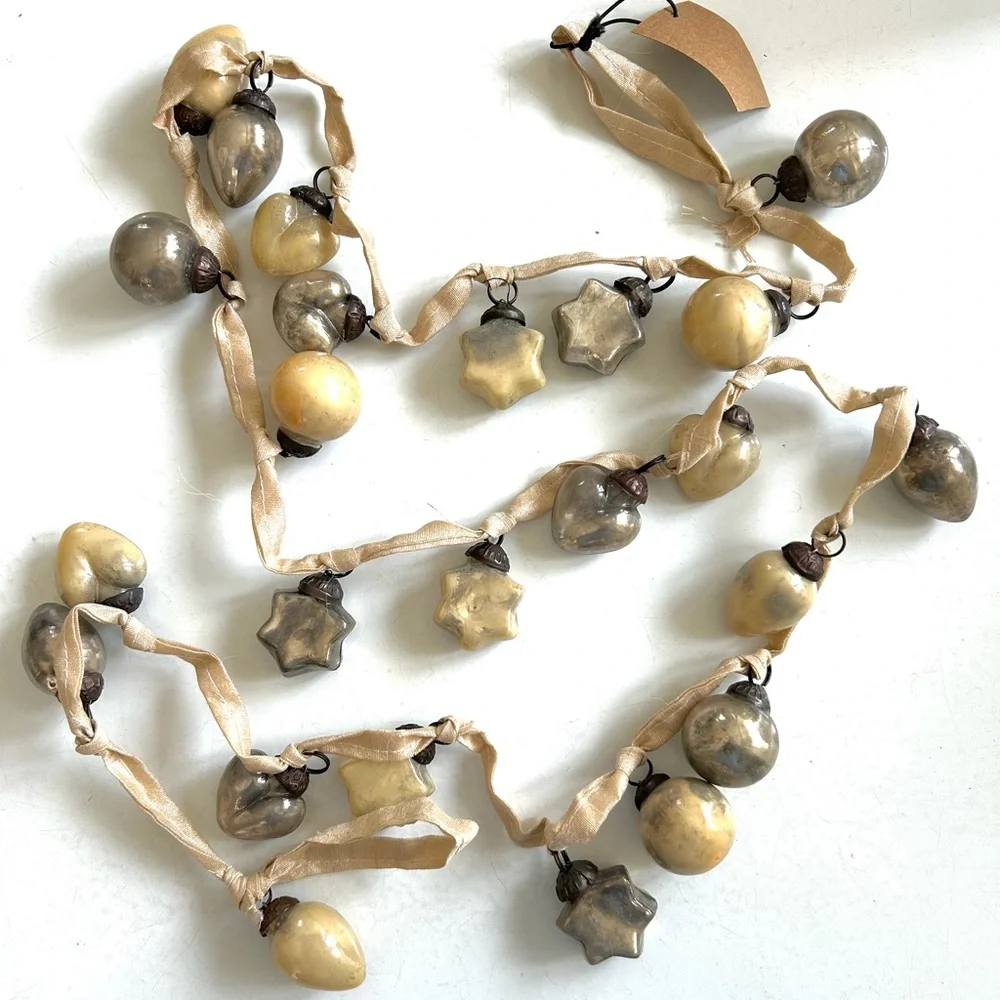 Anthropologie Garland MINIATURE GLASS ORNAMENTS Neutral 6' Holiday Christmas NWT